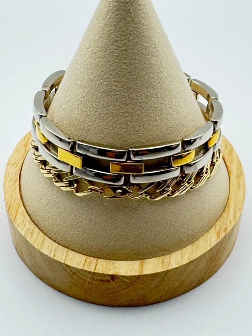 Bracelet Lot Of 2 Double Curb Link + Stainless Steel Gold Tone Mixed Metal Set